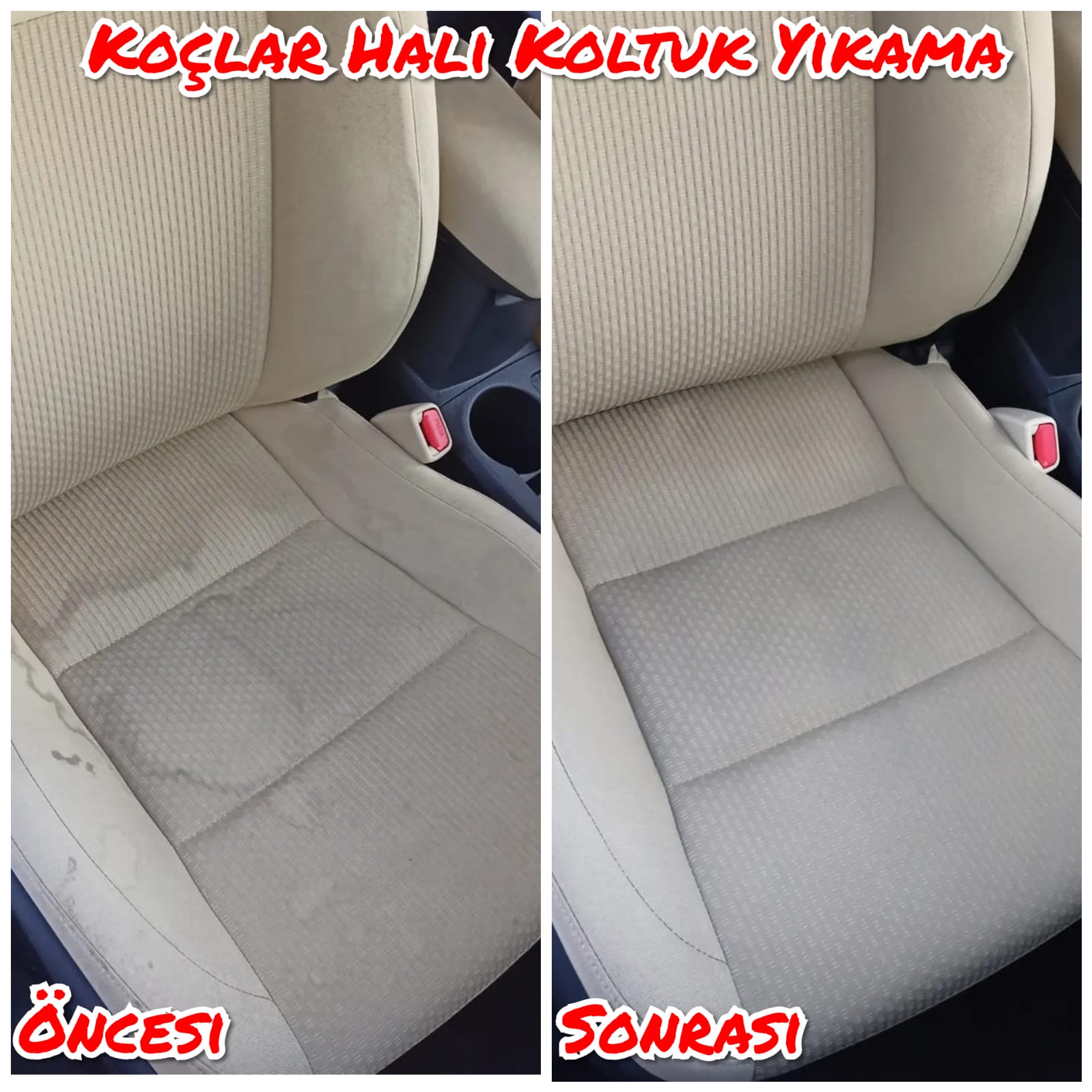 Araç koltuk yıkama öncesi ve sonrası - Koçlar Halı Koltuk Yıkama